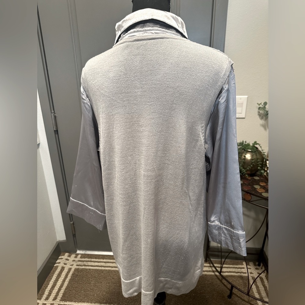 Silver Solid Button Front Drop Shoulder Shirt, - image 4